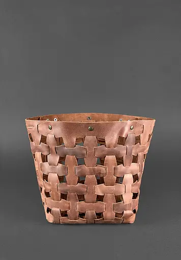 Шкіряна плетена жіноча сумка Пазл L світло-коричнева Crazy Horse - фото 3