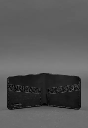 Чоловіче шкіряне портмоне 4.1 (4 кишені) чорне Карбон - фото 5