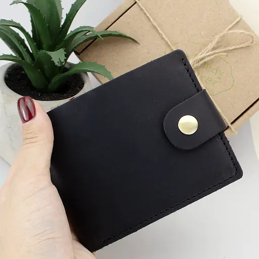 Кошелек мужской кожаный на кнопке Handycover HC0028 черное - фото 7