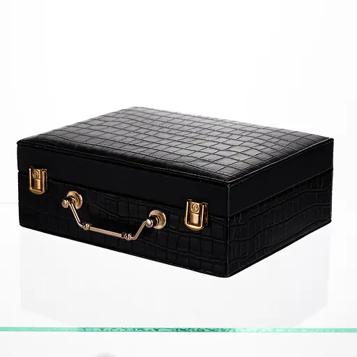 Скринька для прикрас з еко шкіри 19 відділень із дзеркалом 23.5×14×8 см органайзер для прикрас Чорний Yiwu HP-5-20B - фото 4