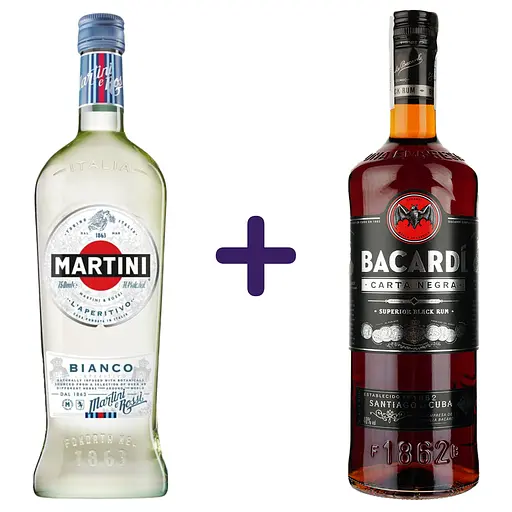 Набір: Вермут Martini Bianco 15% 1 л + Ром Bacardi Carta Negra 40% 1 л