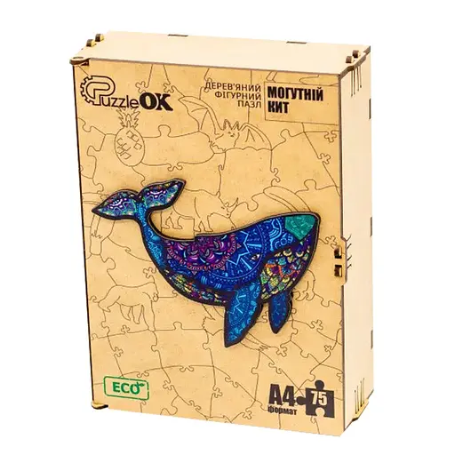 Фігурний дерев'яний пазл A4 "Могутній Кит" PuzzleOK PuzA4-04126, 75 деталей - фото 1