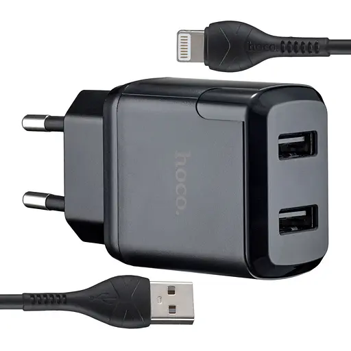Сетевые зарядные устройства Hoco N7 Speedy dual port charger set Micro (EU) Черный - фото 1