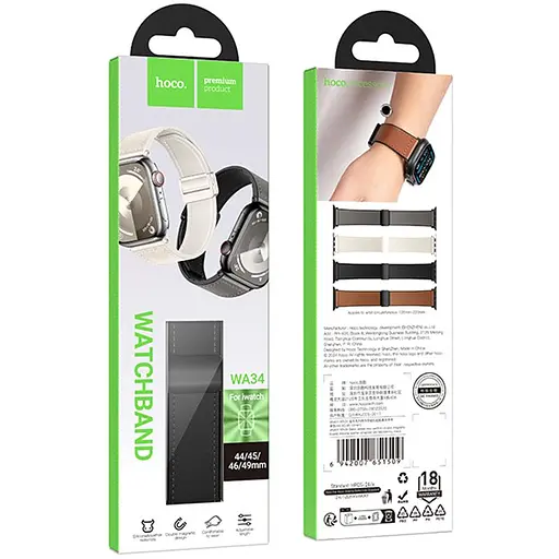 Ремешок Hoco WA34 Basic magnetic buckle silicone leather strap для Apple watch 38/40/41/42mm Black - фото 3