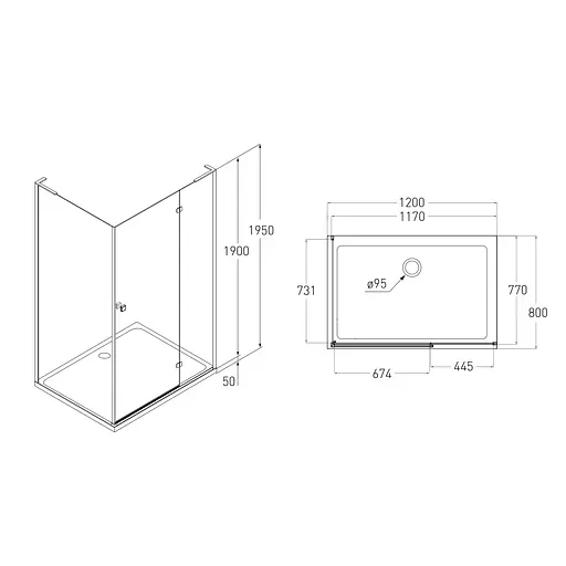 Душевая кабина прямоугольная Volle Benita 120x80 распашная, прозрачное стекло 8 мм с поддоном PUF, хром 1017.134601R5, Правая, прозрачная, хром - фото 2