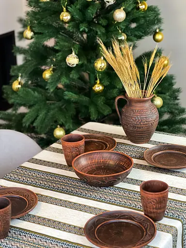 Лляна скатертина різдвяна з українським орнаментом "Рандеву" - 240х150 см - фото 6