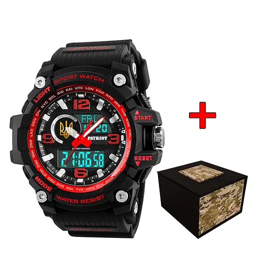 Наручные часы мужские 012BKRDUAGD Тризуб золото Чорные с красным + Коробка Patriot acs0031004