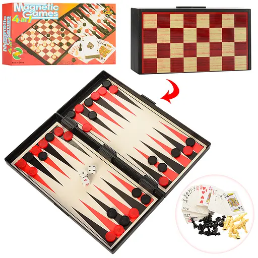 Шахи магнітні, 9841, 4в1, шашки, нарди, карти
