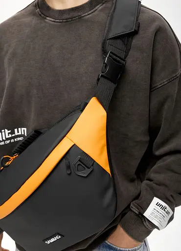 Мужская сумка-бананка под ноутбук Sambag Urban Laptop черно-оранжевая 46×26 см (51411129m) - фото 8