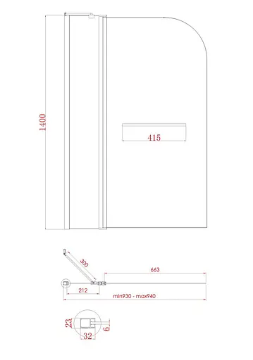 Шторки скляні на ванну Koer SR BS04-95x140-TR-01 прозоре скло 6 мм, хром KR5403, Універсальна, прозорий, хром - фото 4