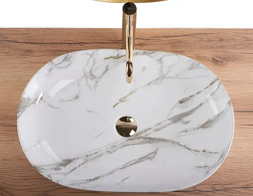 Умивальник Rea Cleo 61 shiny aiax накладний мармур REA-U9656, Мармур - фото 3