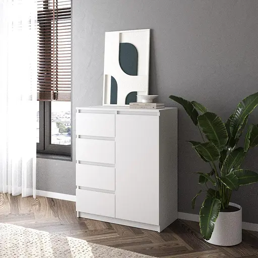 Комод Vays, сучасний, з полицями, 4 шухляди, без ручок R-32 Білий