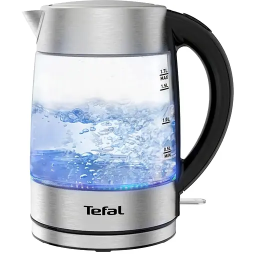 Электрочайник Tefal Glass Kettle с подсветкой серебристо-черный 1.7 л (KI772D38) - фото 1