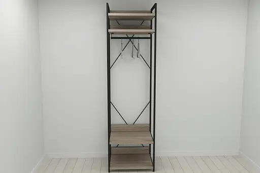 Шкаф Гардероб Уни секция 2 серии Конект Ferrum-decor 220x60x50см Черный металл ДСП Дуб Сонома Трюфель 32 мм (FRD-104538)