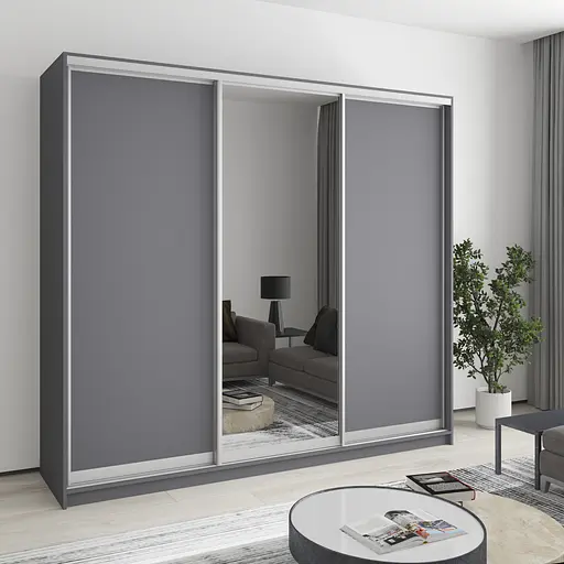 Шафа-купе тридверна MebelStar Стандарт AL 2ДСП/Дзеркало 230x45x210 см Антрацит (MBS-2907)