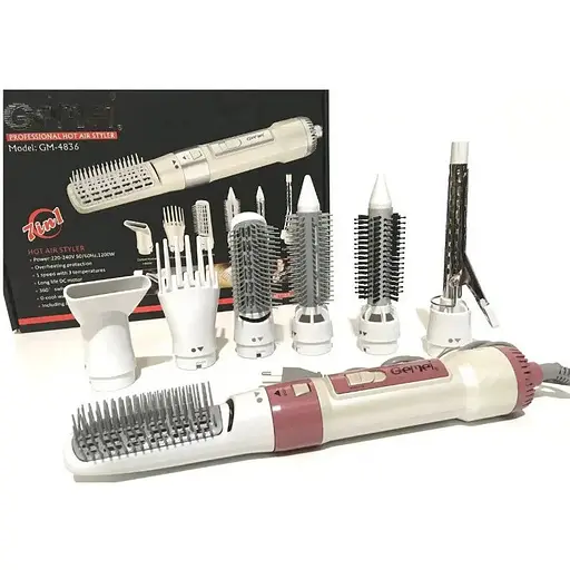 Фен-щітка-браш мультистайлер Gemei 4836 7 в 1 стайлер для укладки, накрутки та розчісування волосся - фото 1