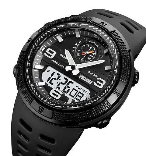 Мужские спортивные часы Skmei 1655 (Черные с белым табло) - фото 2