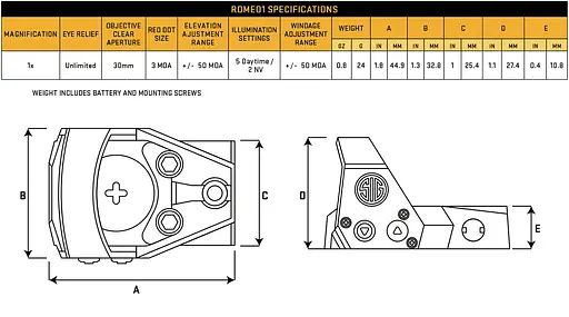 Приціл коліматорний Sig Optics ROMEO1 REFLEX SIGHT, 1x30MM, 3MOA RED DOT, 1.0 MOA ADJ, M1913, KEYMOD, BLACK - фото 4
