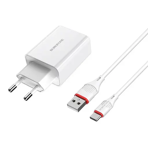 МЗП Borofone BA21A Long journey QC3.0 3A (1USB-A) + кабель USB to Type-C Білий - фото 3