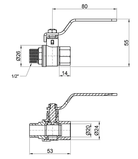 Кран шаровой Thermo Alliance Base 1/2" ВН прямой, PN40, рычаг SD605W15 - фото 8