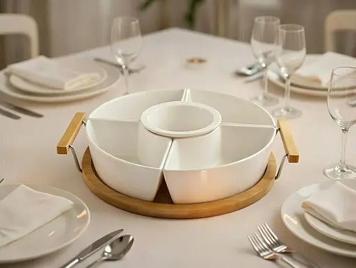 Менажниця порцелянова 5-ти секційна на підставці Interos 29 см (PJ02040) - фото 2