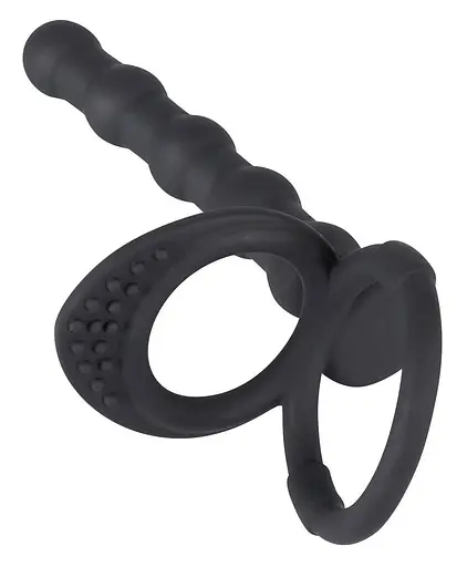 Анальна пробка з ерекційним кільцем Black Velvets Cock And Ball Ring 19 см (чорний)