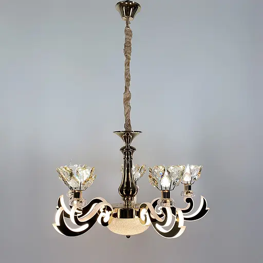 Люстра на 5 кришталевих квіток-плафонів Line.F 86529/5 GD - фото 5