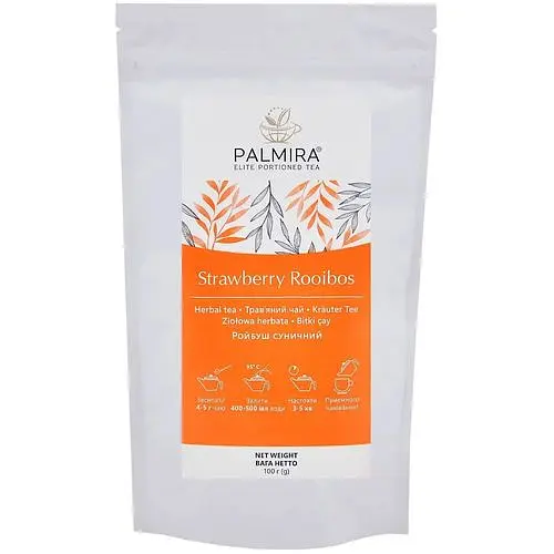 Чай трав'яний Palmira Ройбуш полуничний упаковка 100 г - фото 1
