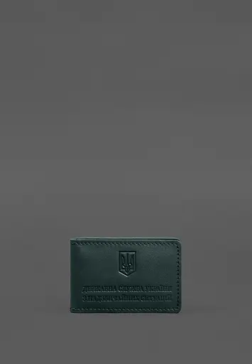 Кожаная обложка на удостоверение ГСЧС с карманом зеленая - фото 2