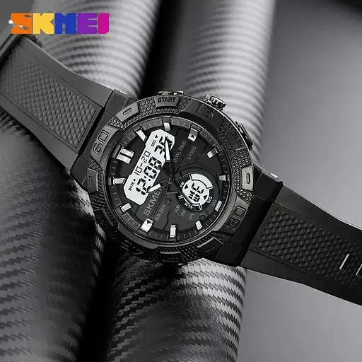 Чоловічий спортивний годинник Skmei 1881 (Чорний з білим) - фото 6