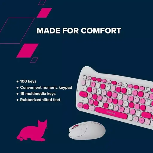 Комплект (клавиатура и мышь) CANYON HSET-W6 EN Kitty Edition AAA+АА Wireless Pink - фото 8