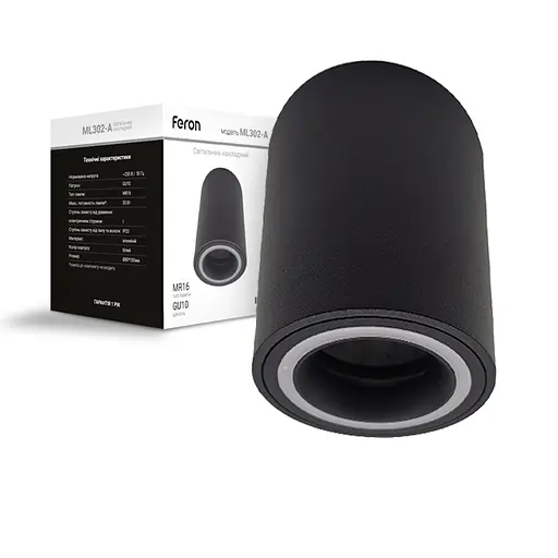 Накладний неповоротний світильник круглої форми під лампу у чорному корпусі | Арт. ML302-A чорний | Line F - фото 1