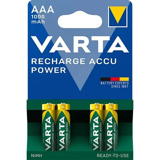 Акумулятори Varta Rechargeable Accu AAA 1000 mAh BLI 4 NI-MH R3 набір 4 штуки - фото 1