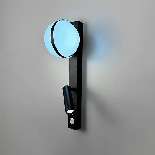 Бра у чорному корпусі із білим плафоном та спотом на 2 вимикачі | Арт. B 87/2 ВK | Line F - фото 4