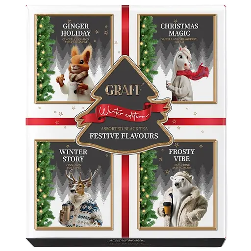 Чай черный Graff байховый в саше Ассорти новогодних вкусов 32 шт.