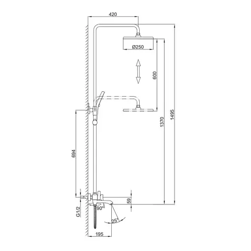 Душова система Frap F2475-9, Графітовий хром - фото 6