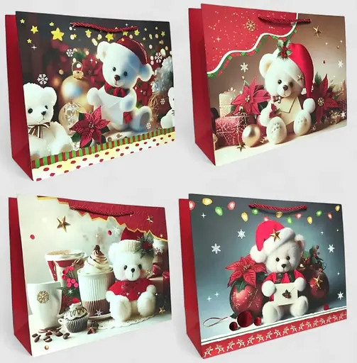 Подарунковий пакет "Святковий ведмедик" 31х42х12см, набір з 4-х штук bl2502-206