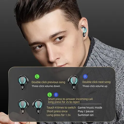 Ігрові бездротові навушники Bluetooth TWS X1 із зарядним кейсом, індикатором заряду і LED підсвічуванням - фото 10