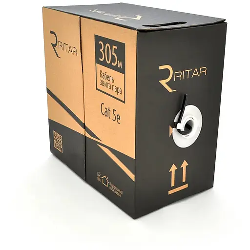 Кабель КНП UTP (4*2*0.51)4p 24 AWG, Ritar,(CCA), ізоляція ПВХ+ПЕ, для зовн.робіт, 305м, Black, Corton BOX(400x400x470) Q2