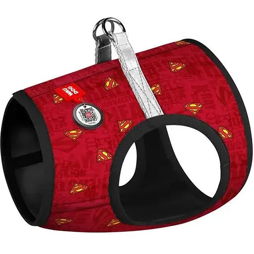 Шлея для собак Waudog Clothes м'яка з QR паспортом, малюнок "Супермен червоний", S2