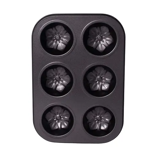 Форма для выпечки кексов и маффинов на 6 ячеек с антипригарным покрытием "Цветы №2" 26.5х18.5х2.8 см, A-plus Черный 85660 - фото 5