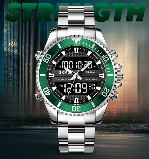 Чоловічий наручний годинник Skmei 1850 (Сріблясті з зелений) - фото 5