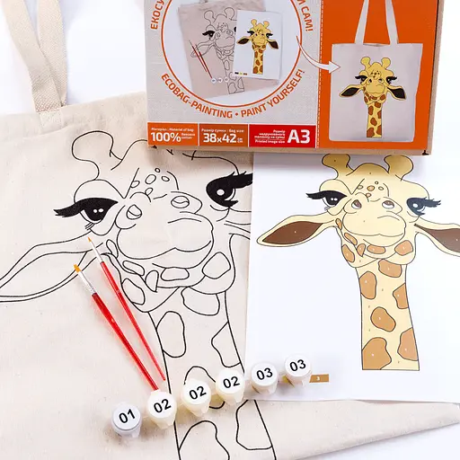 Набор экосумка-раскраска «Жираф» А3 хлопок 220 г/м2 38х42см ROSA Talent [CD] - фото 6