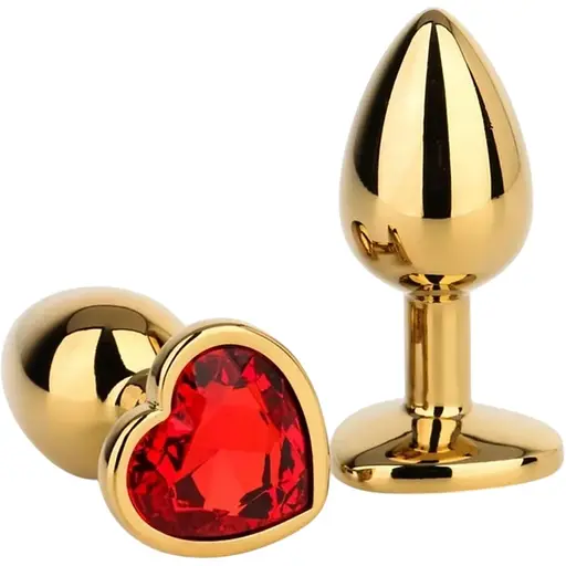 Анальная пробка Passion стальная с кристаллом S золотая с красным сердцем (4821002030156)