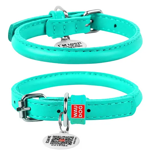Ошейник для собак кожаный Waudog Glamour с QR-паспортом круглый Д 8 мм Д 20-25 см ментоловый