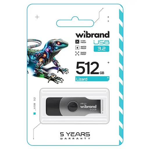 Флеш-накопичувач Wibrand USB 3.2 Gen1 Lizard 512GB чорний - фото 2