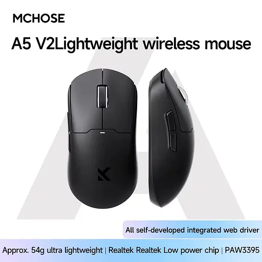 Компьютерная мышь MCHOSE A5 v2 Ultra беспроводная игровая PAW3395, 26000 DPI 2,4G+Bluetooth Black - фото 2
