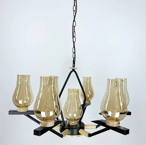 Підвісна люстра з деревʼяною фурнітурою Line.F ZL 467/6+1 - фото 1