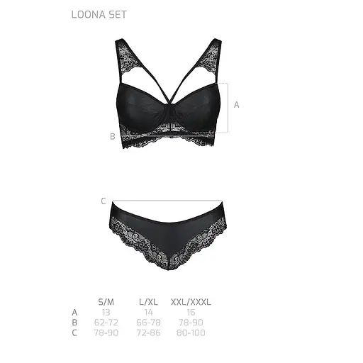 Комплект із еко-шкіри з мереживом Passion Loona Set black L/XL - фото 7