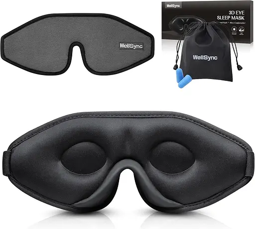 Маска для очей WellSync для сну, 3D контурна маска для сну, пов'язка на очі, накладки на очі з регульованим ремінцем, блокування
